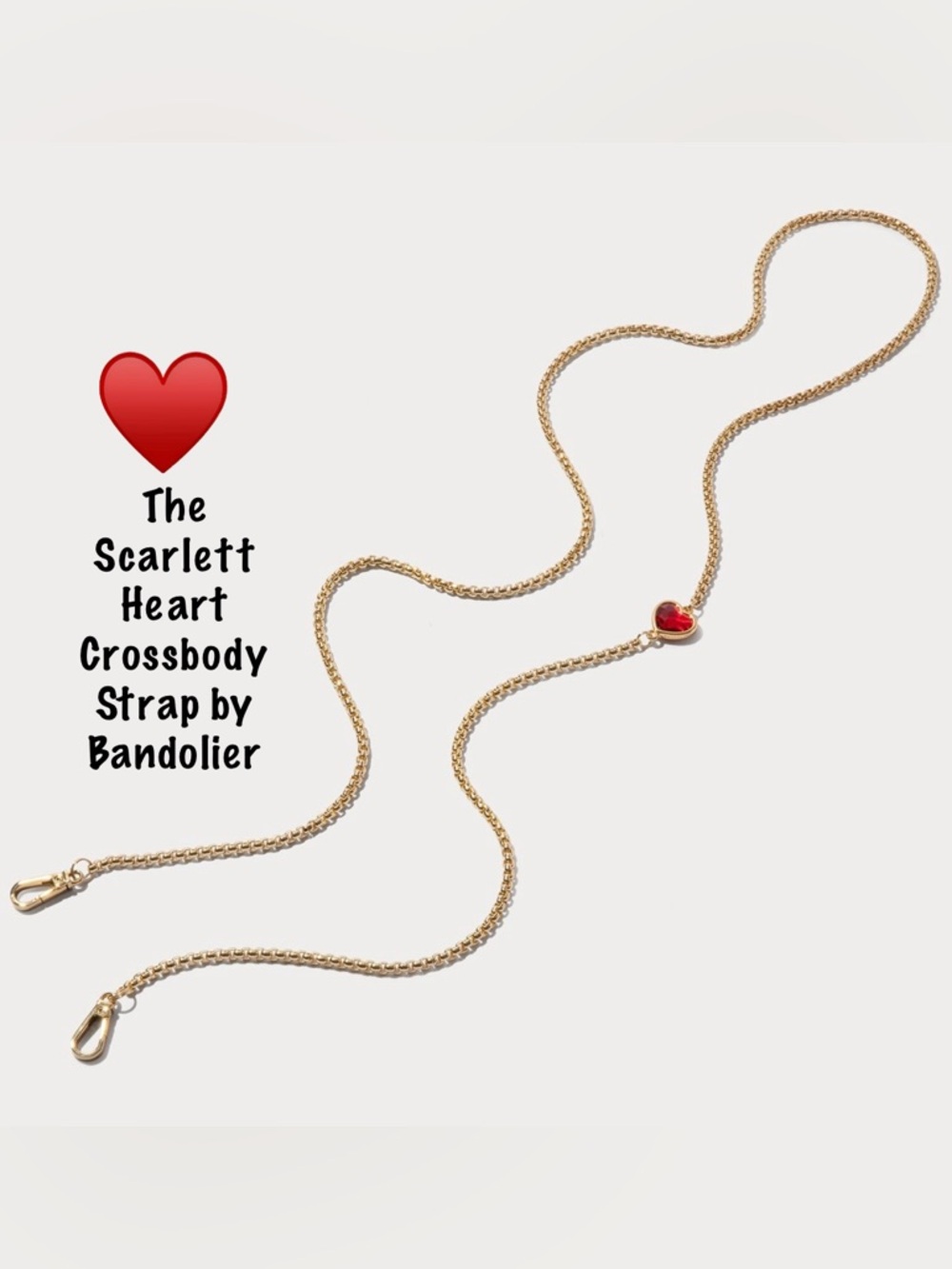 Bandolier Scarlett Heart Strap with Red Crystal Heart in Gold ♥️